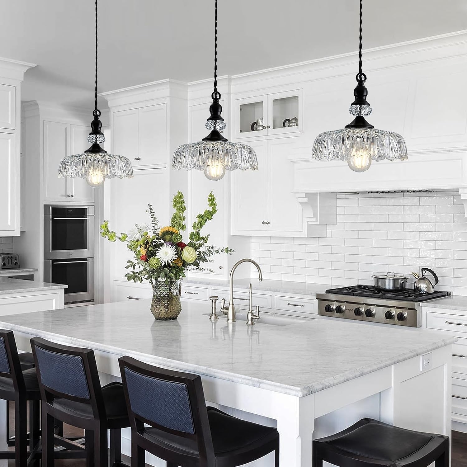 Jaime Antique Brass and Glass Flower Pendant Light