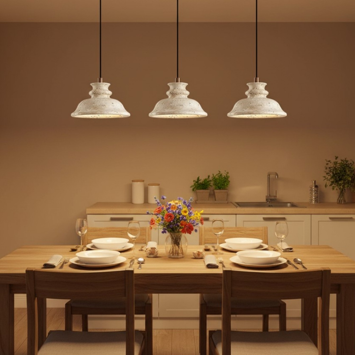 Jones Wabi Sabi Natural Sculpted Travertine Pendant Lamp