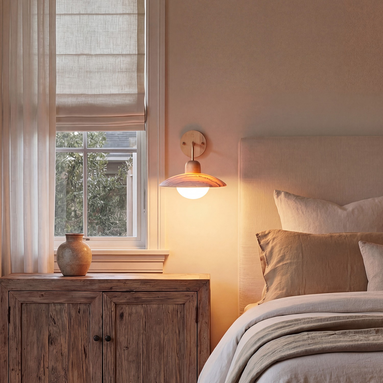 Habakkuk Farmhouse Disc Travertine Wall Sconce