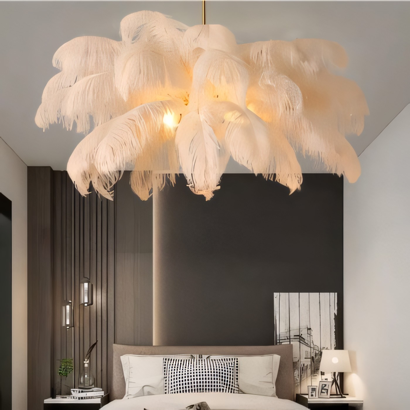 Caden Modern Nordic Ostrich Feather Chandelier