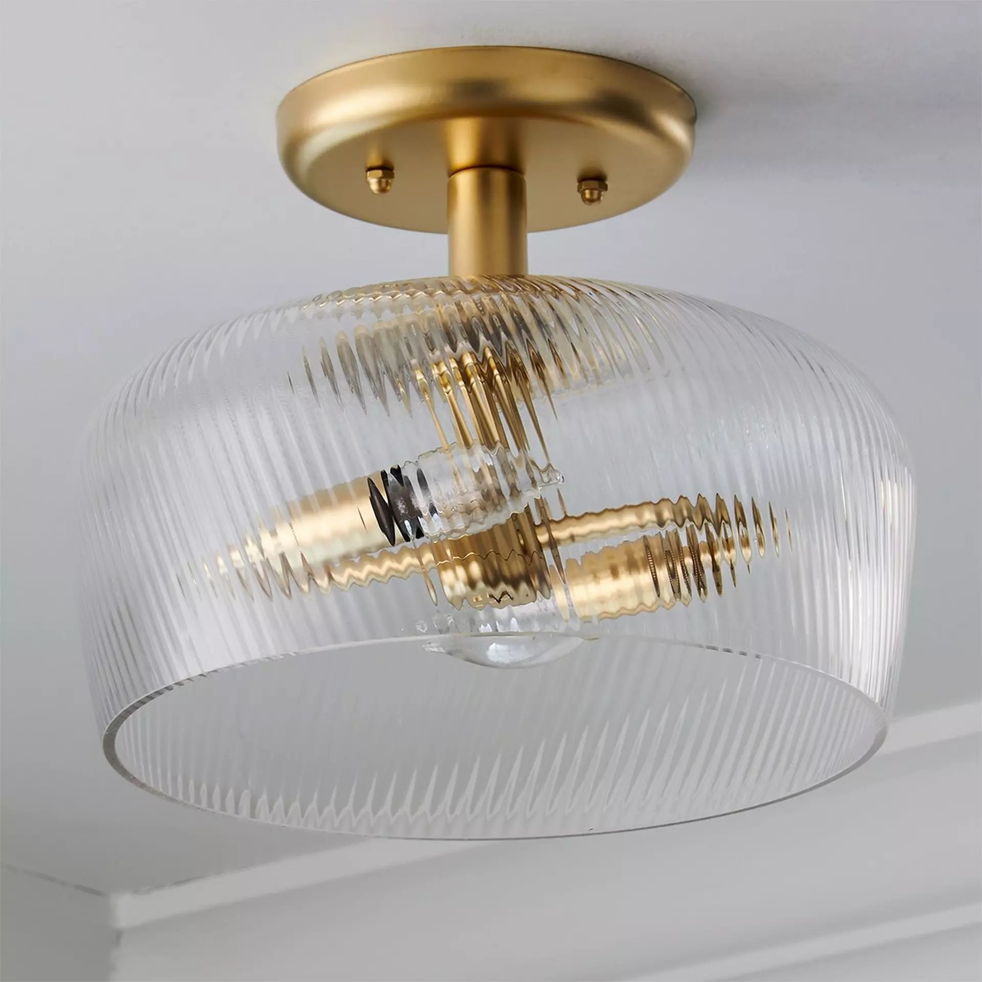 Yael Rustic Bowl Shaped Ribbed Glass Ceiling Light