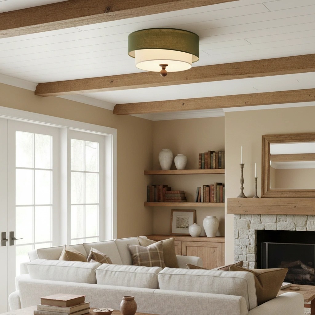 Celestis Modern Fabric Drum Ceiling Light