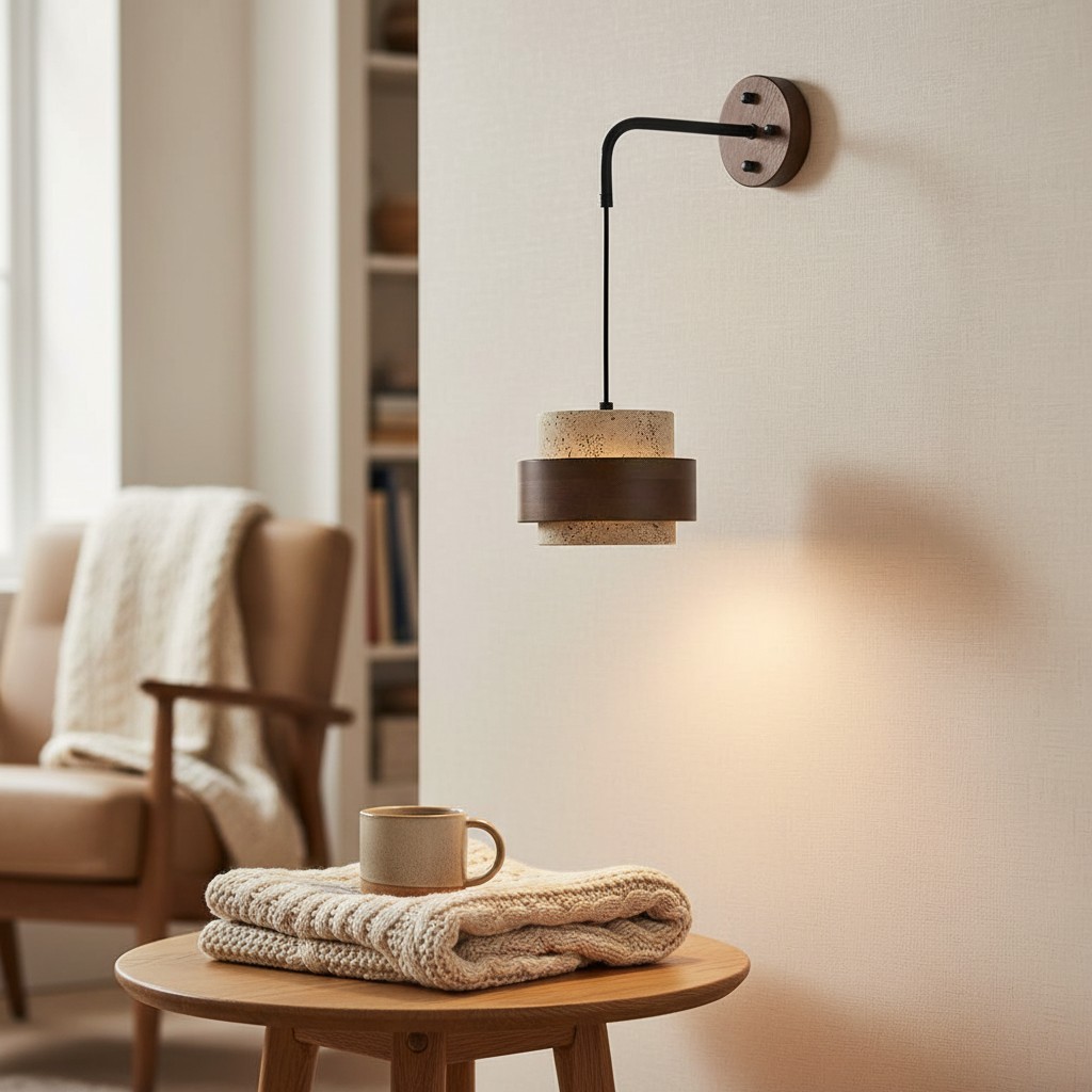 Timothy Wabi Sabi Natural Cylindrical Travertine Wall light
