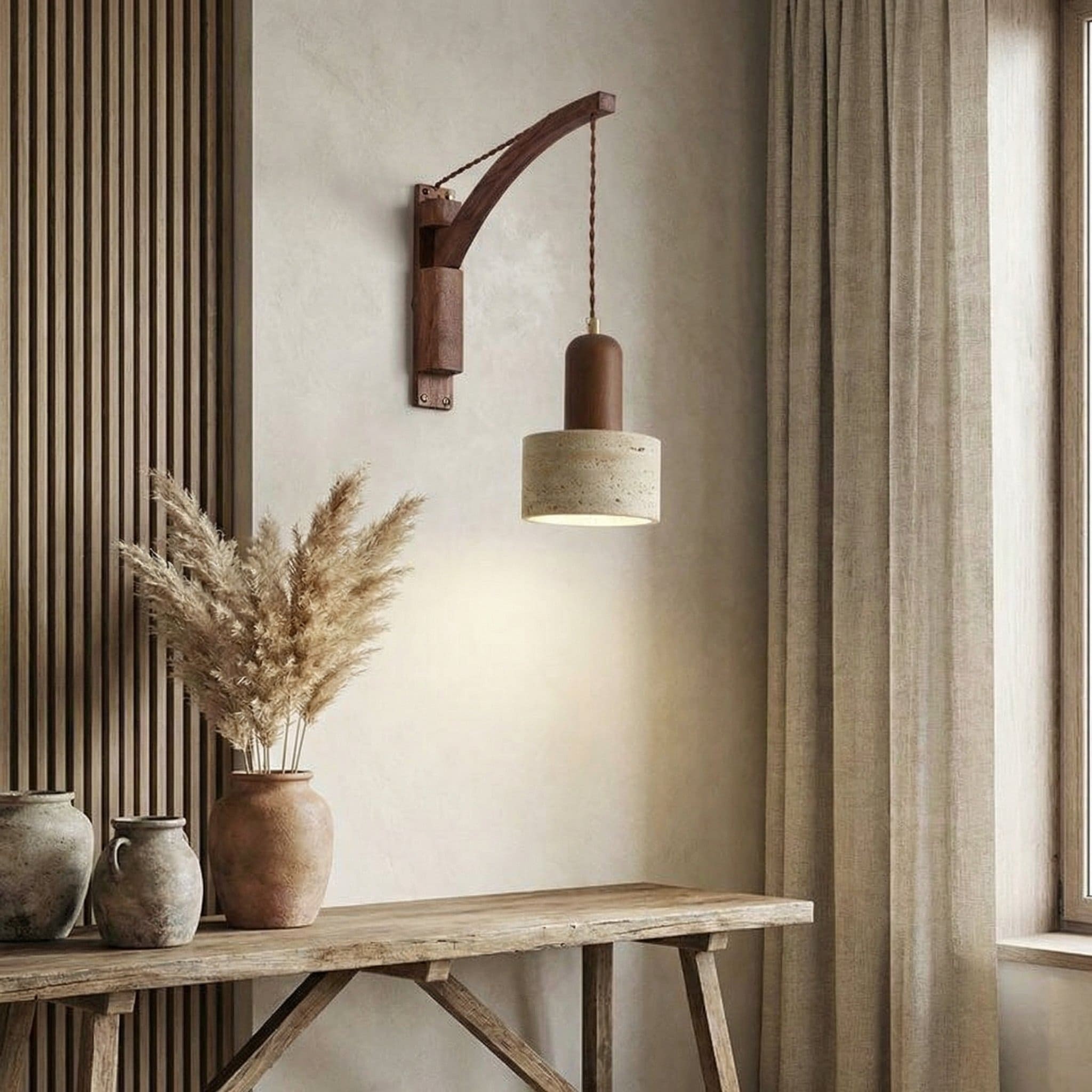 Josiah Modern Solid Wood Travertine Wall Lamp