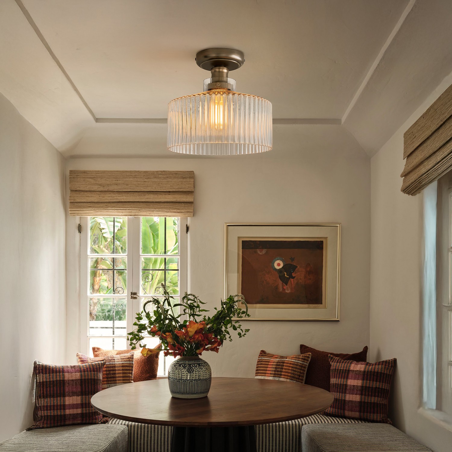 Bramwell Industrial Ribbed Glass Flush Mount Ceiling Light