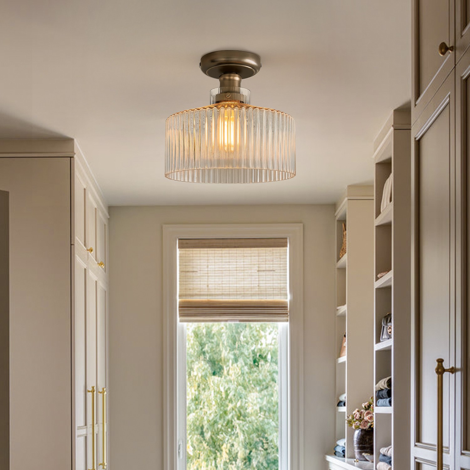 Bramwell Industrial Ribbed Glass Flush Mount Ceiling Light