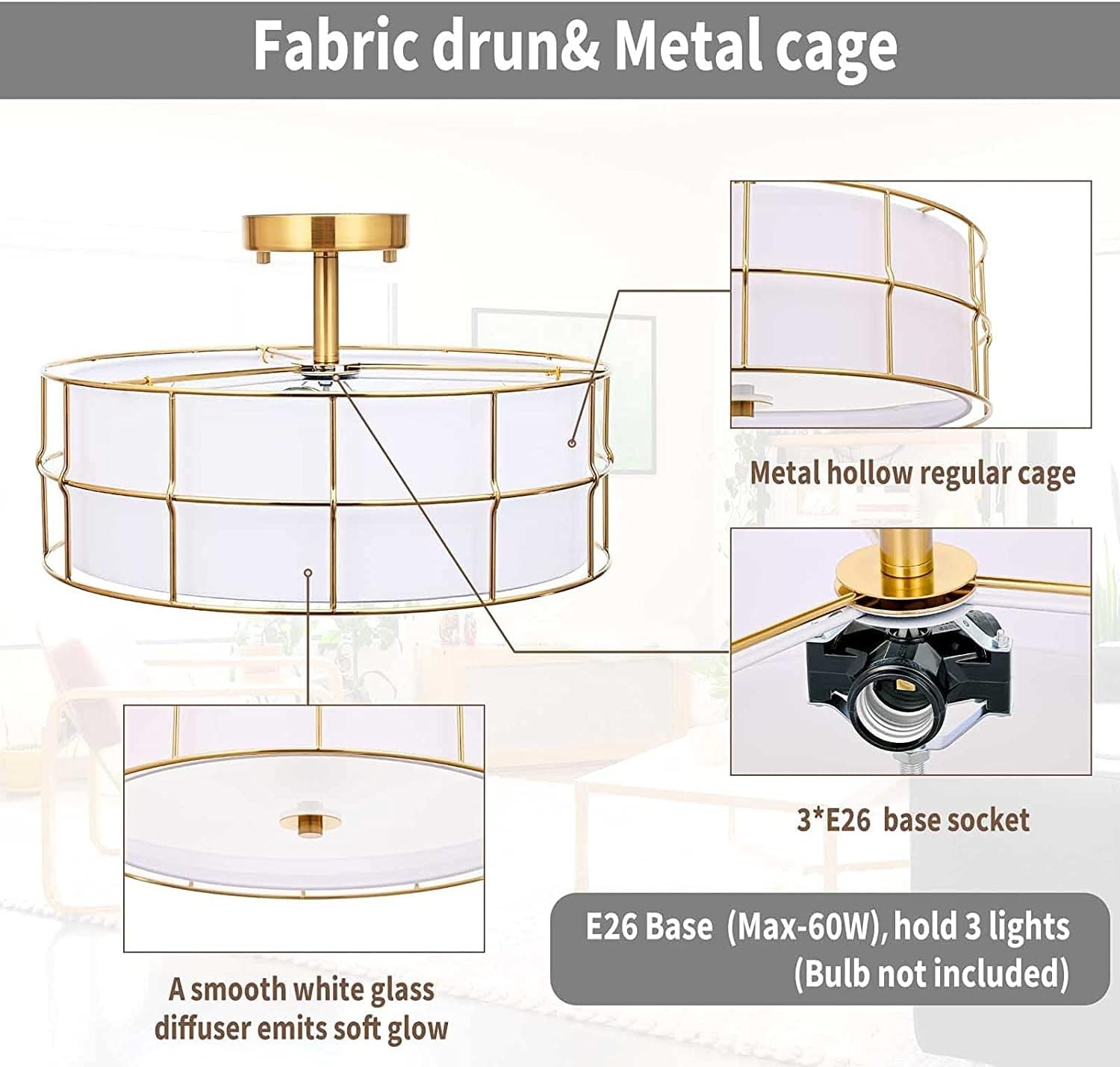 Merrik Metal Mesh Drum Ceiling Light