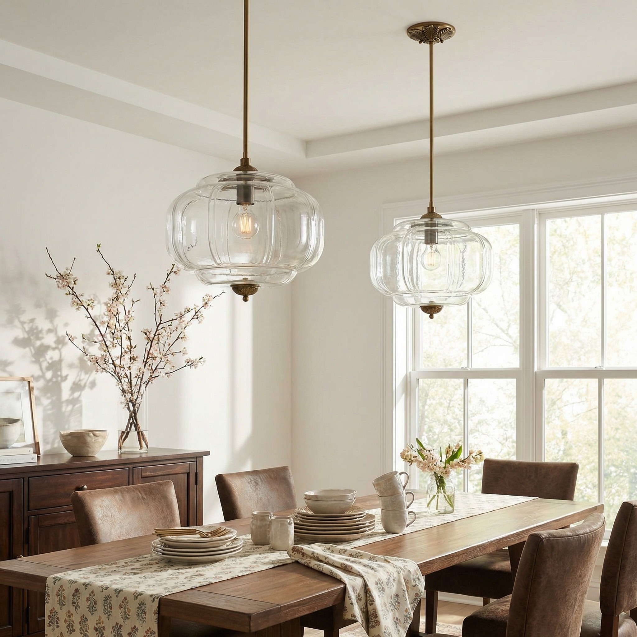 Vortan Antique Brass Green Glass Semi-Flush Mount Eloise Pendant Lamp