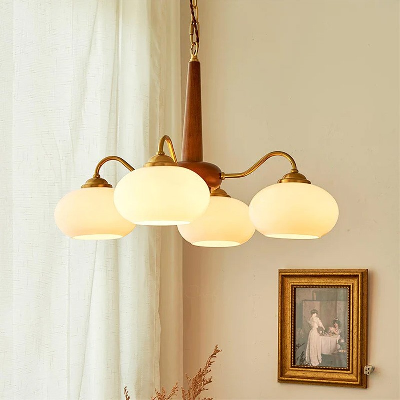 Xyrian Farmhouse Wood White Bauhaus Persimmon Chandelier