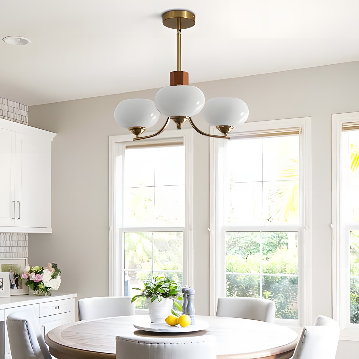 Juino Wood Farmhouse Milk Ball Sputnik Chandelier