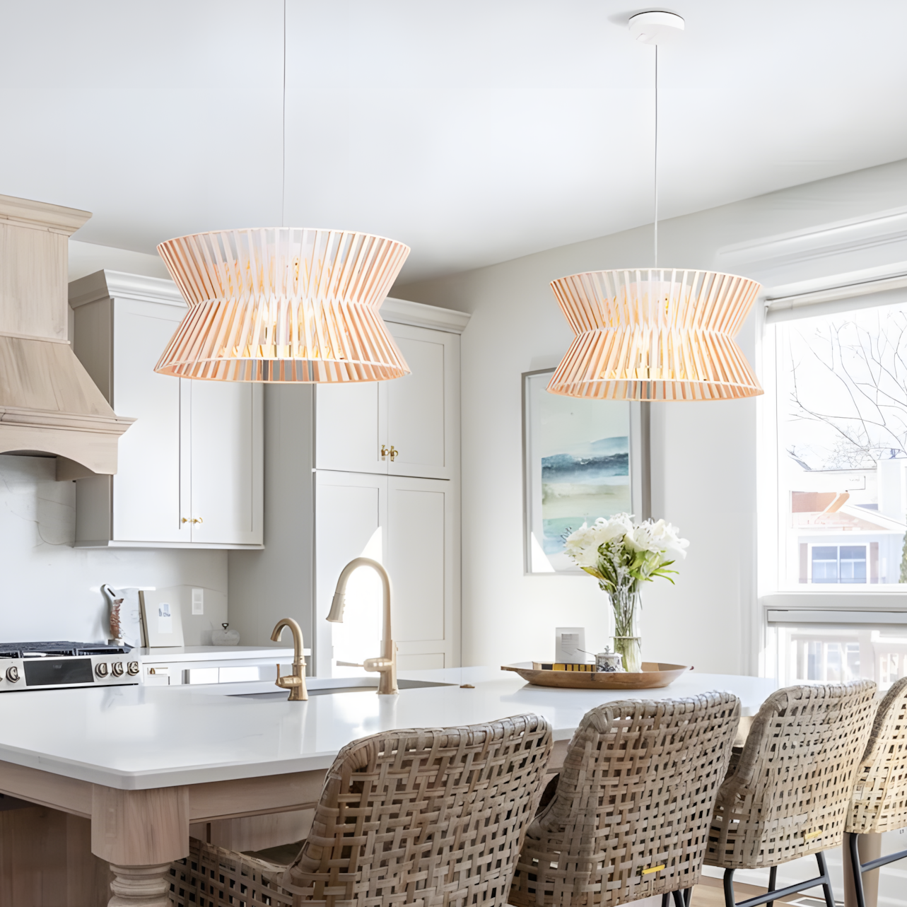 Freja Boho Wood Drum Chandelier