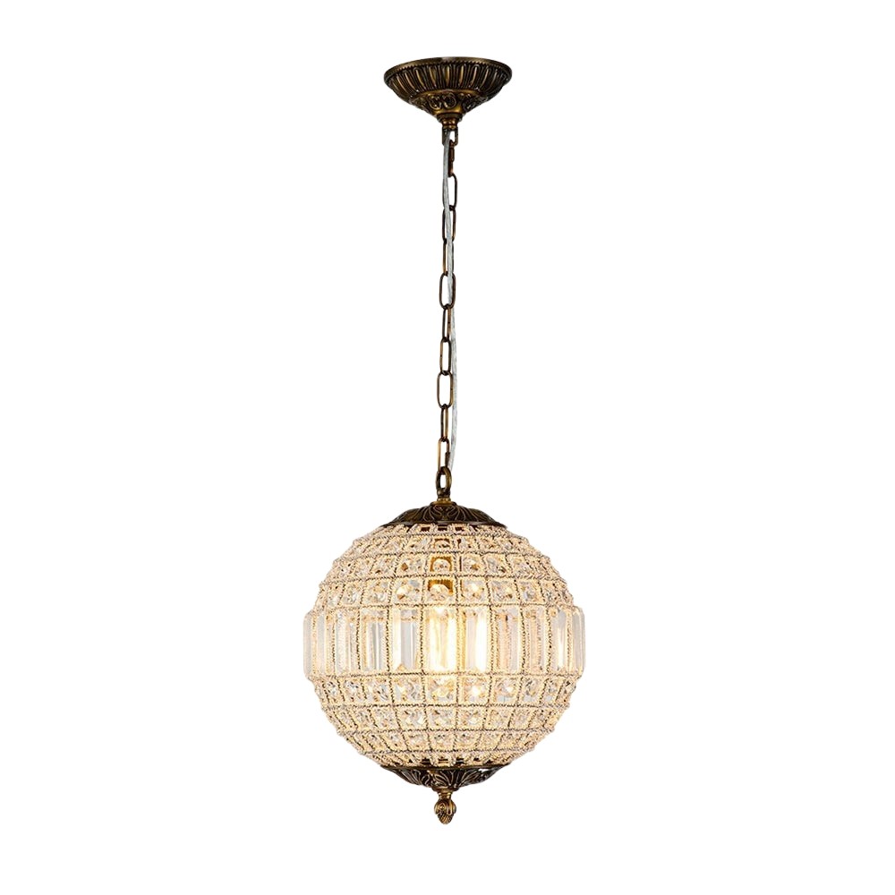 Dion Luxury French Antique Brass Crystal Globe Chandelier