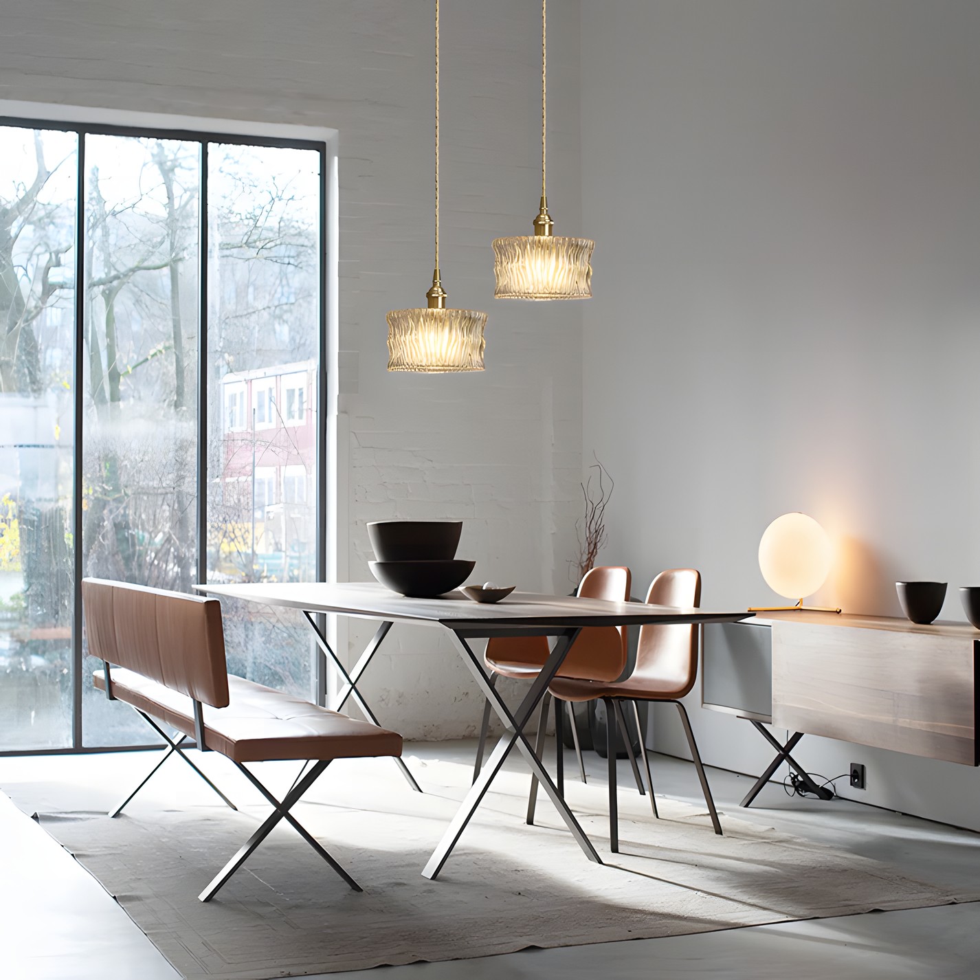 Roslyn Retro Stained Ribbed Glass Pendant Light