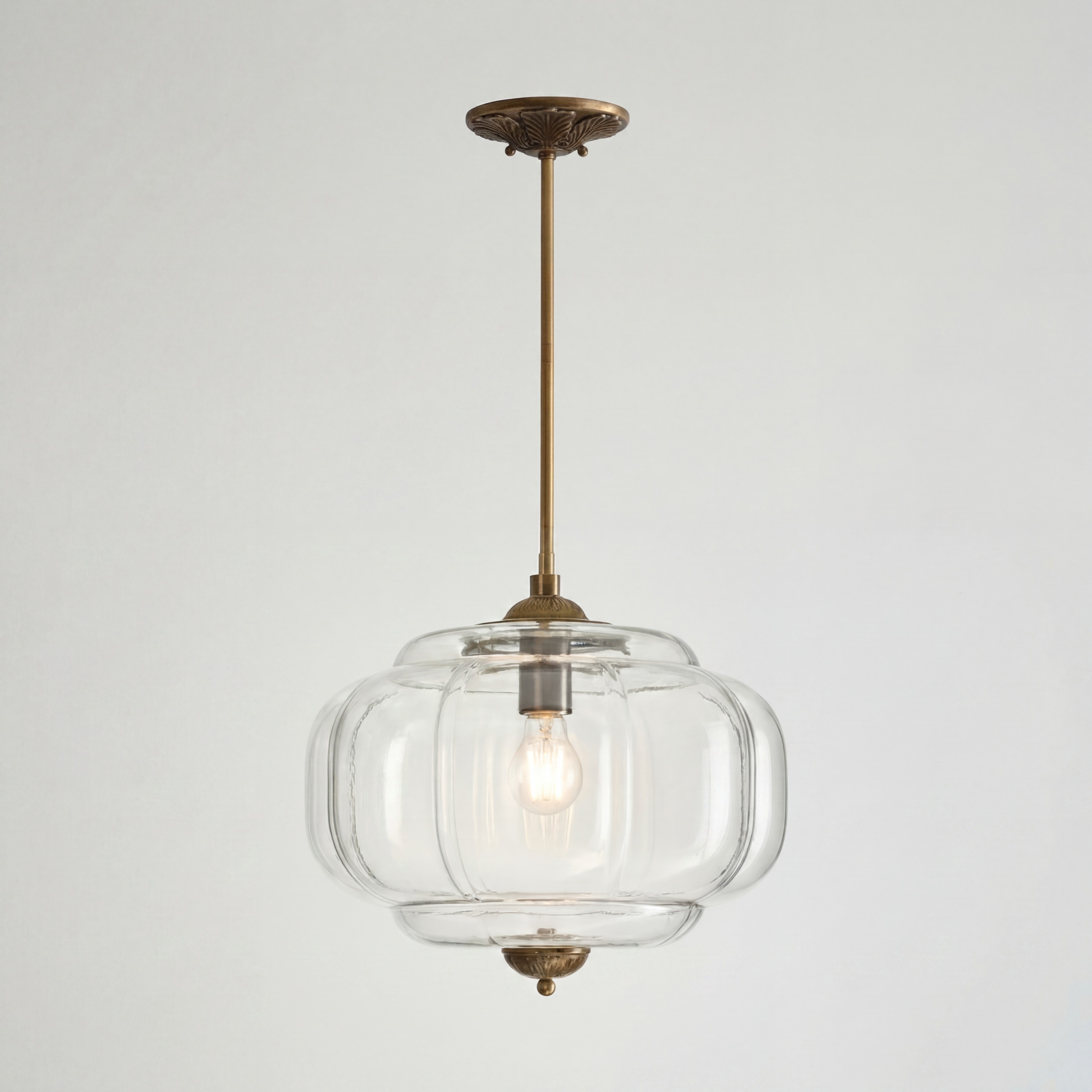 Vortan Antique Brass Green Glass Semi-Flush Mount Eloise Pendant Lamp