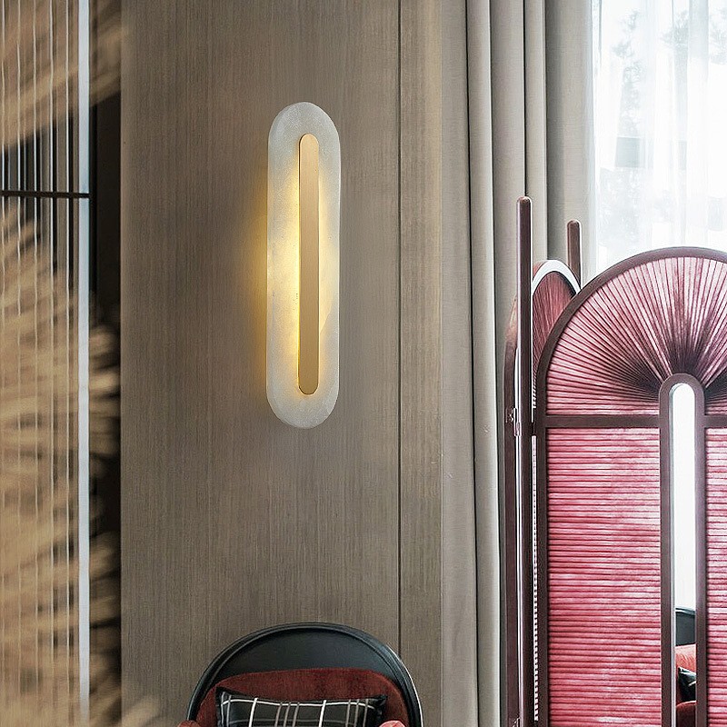 Ozeki Minimalist Brass And Genuine Alabaster Sconce