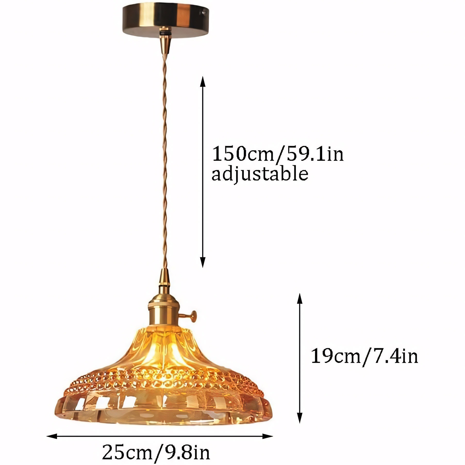 Olyx Amber Textured Glass Pot Lid Pendant Light