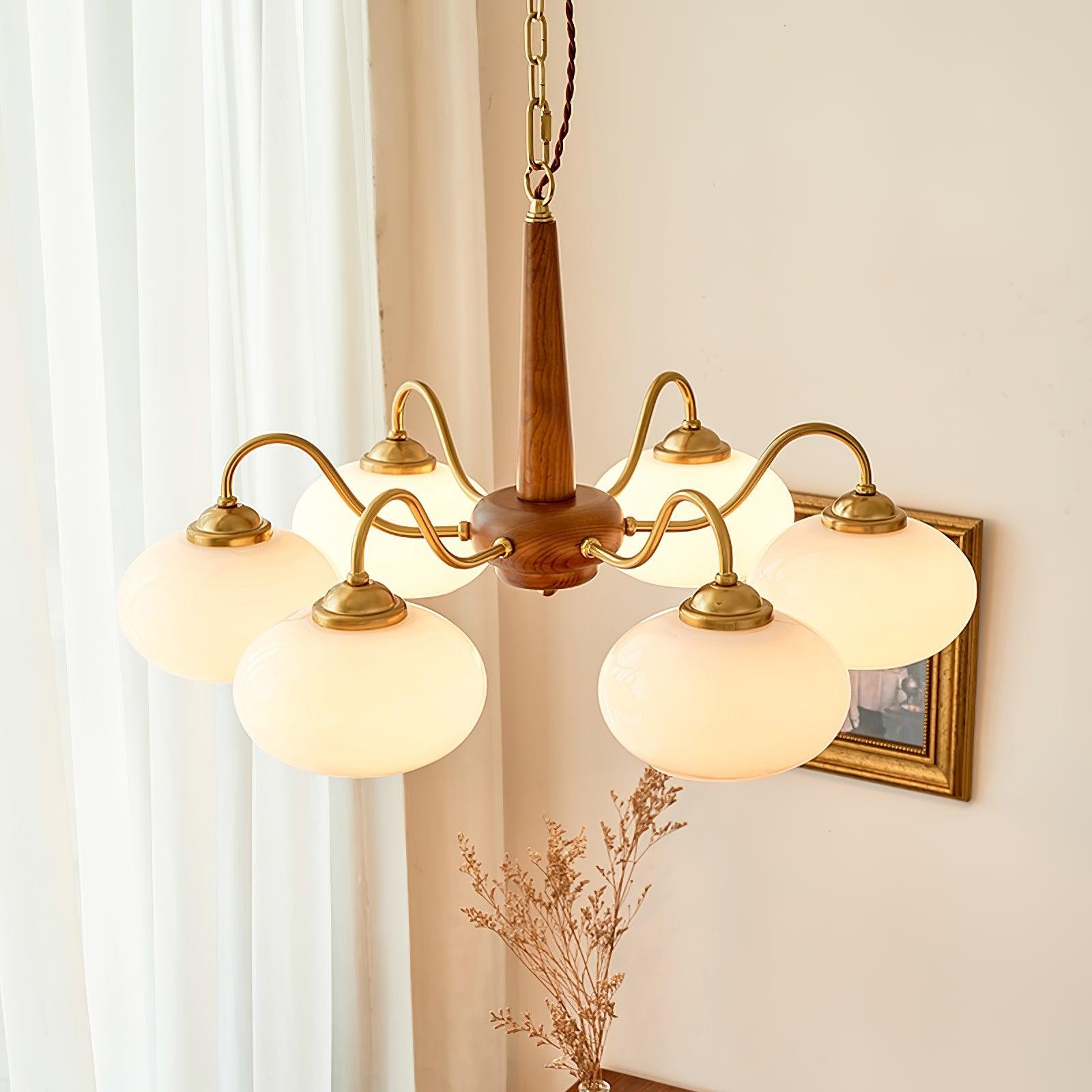Xyrian Farmhouse Wood White Bauhaus Persimmon Chandelier