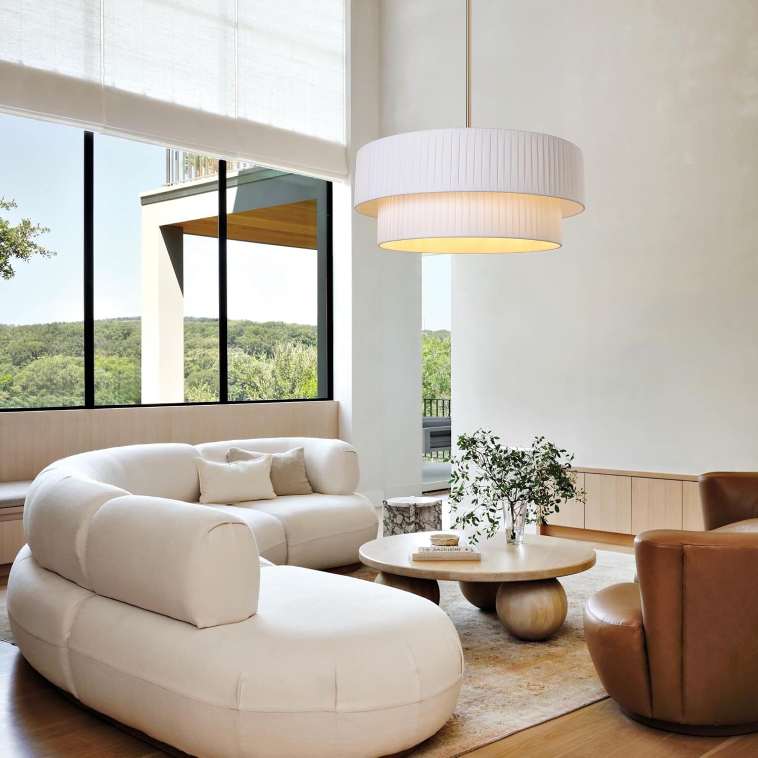 Elaraine Pleated Fabric Circular Drum Shade Chandelier