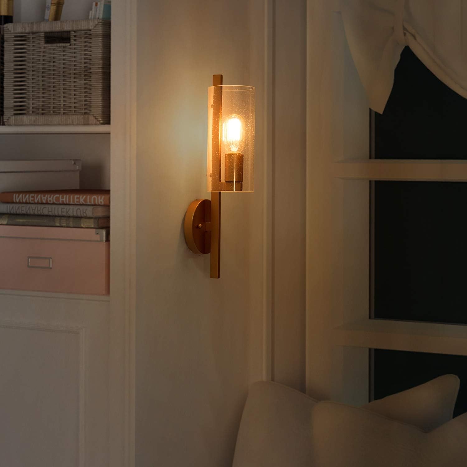 Aldorix Bronze Seedy Glass Cylinder Wall Sconce