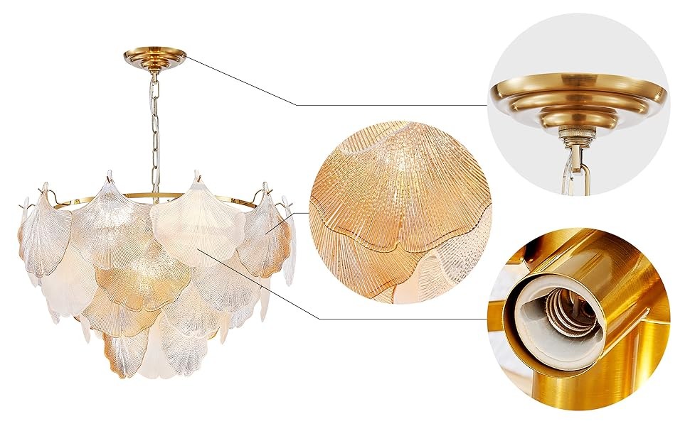 Cyan Champagne Ginkgo Leaf Textured Glass Chandelier