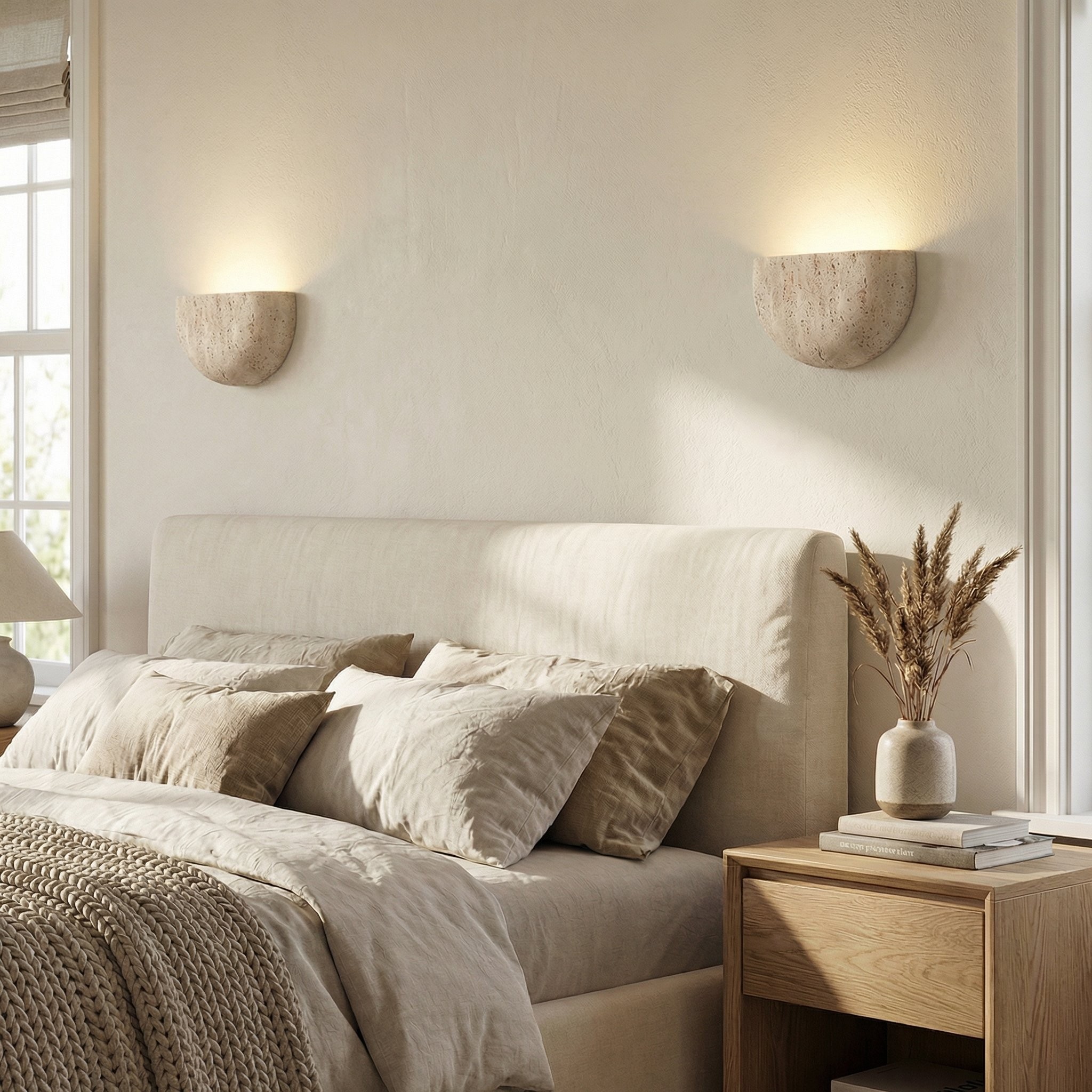 Farlan Wabi-Sabi Travertine Semi-Circular Wall Light