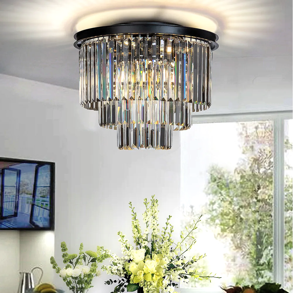 Brigitte Luxurious Three Layer Crystal Flush Mount Chandelier