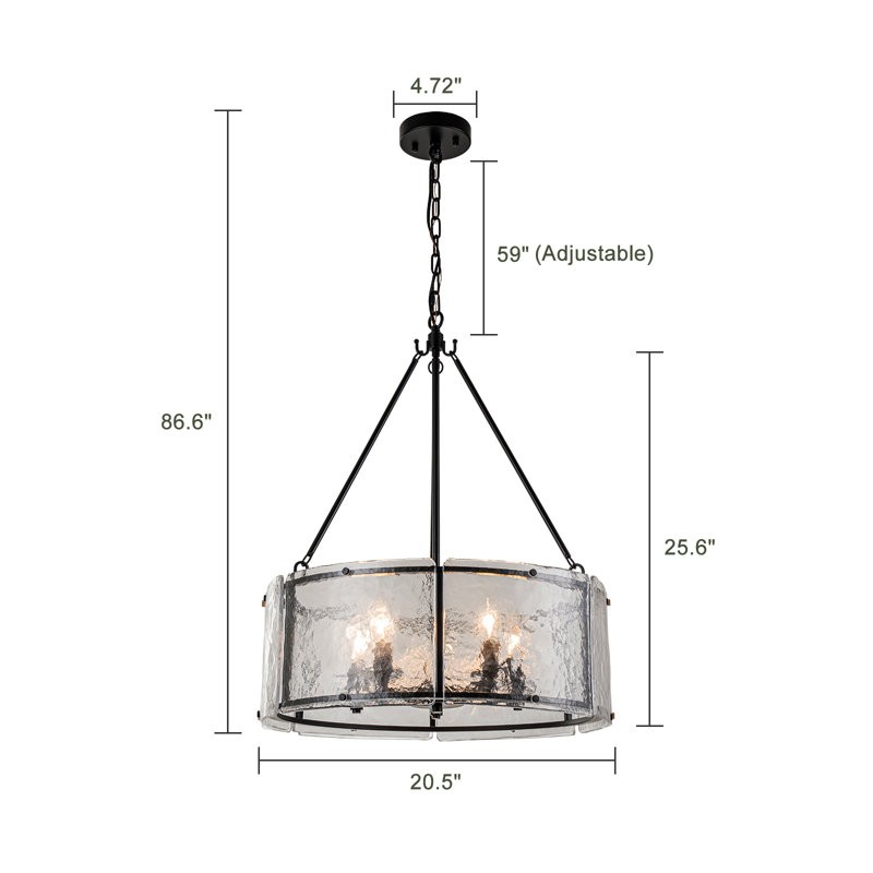 Coriander Farmhouse Water Ripple Glass Drum Chandelier