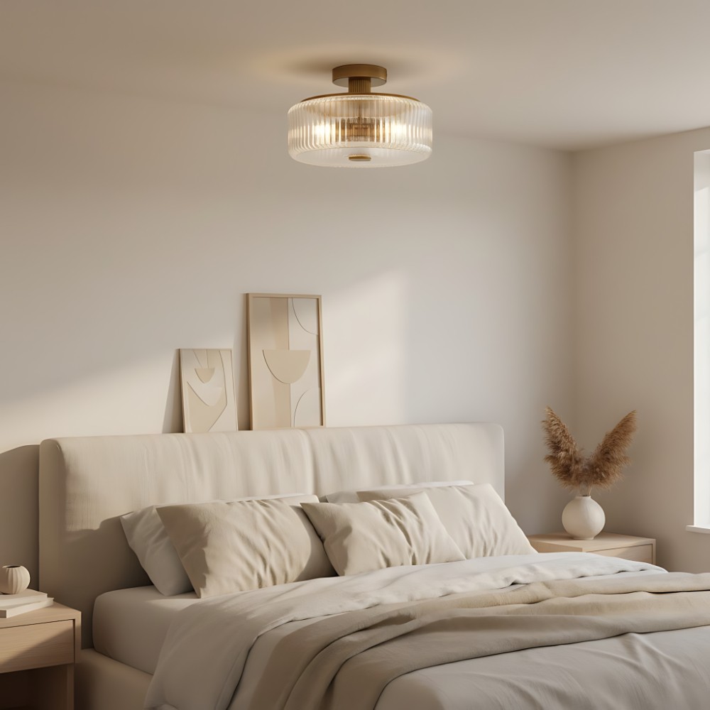Willa Rustic Round Ribbed Glass Ceiling Light