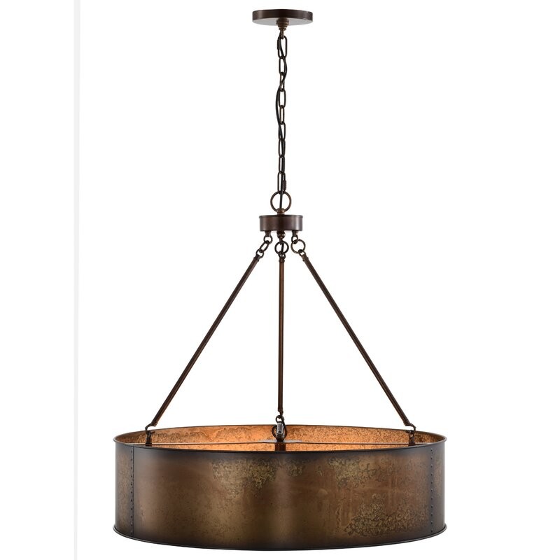 Ezra Vintage Bronze Industrial Pendant Light with Drum Shade