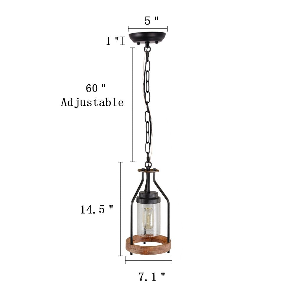 Doran Farmhouse Black Cage Cylinder Glass Pendant Light