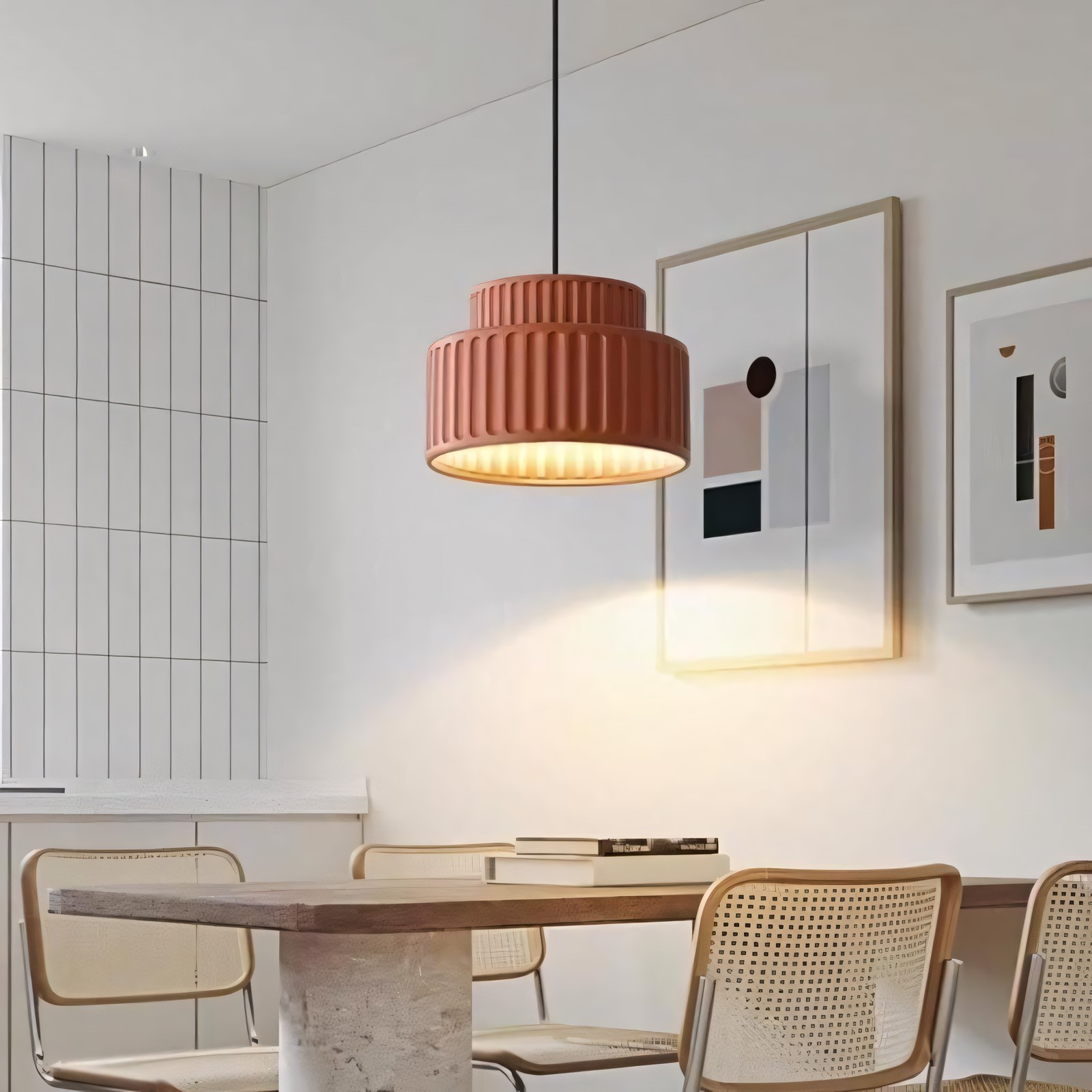 Brisby Striped Frosted Fluted Ceramic Pendant Light