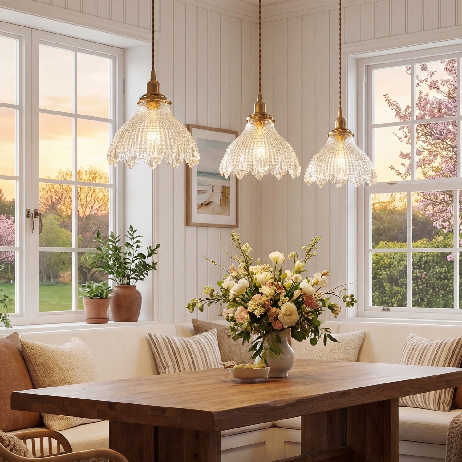 Gyran Retro Brass Lace Glass Pendant Light