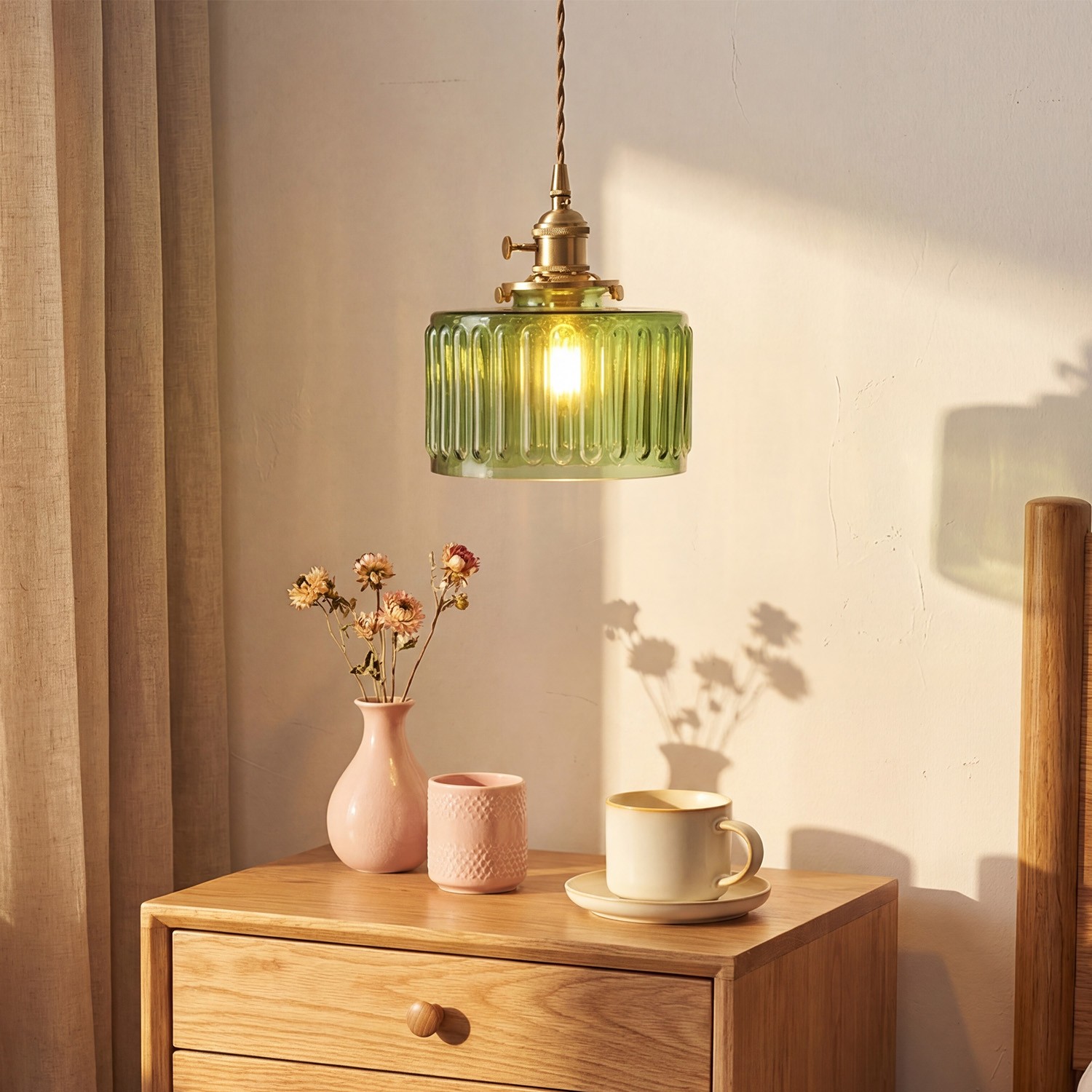 Zavier Vintage Cylinder Wave Pattern Glass Shade Pendant Chandelier