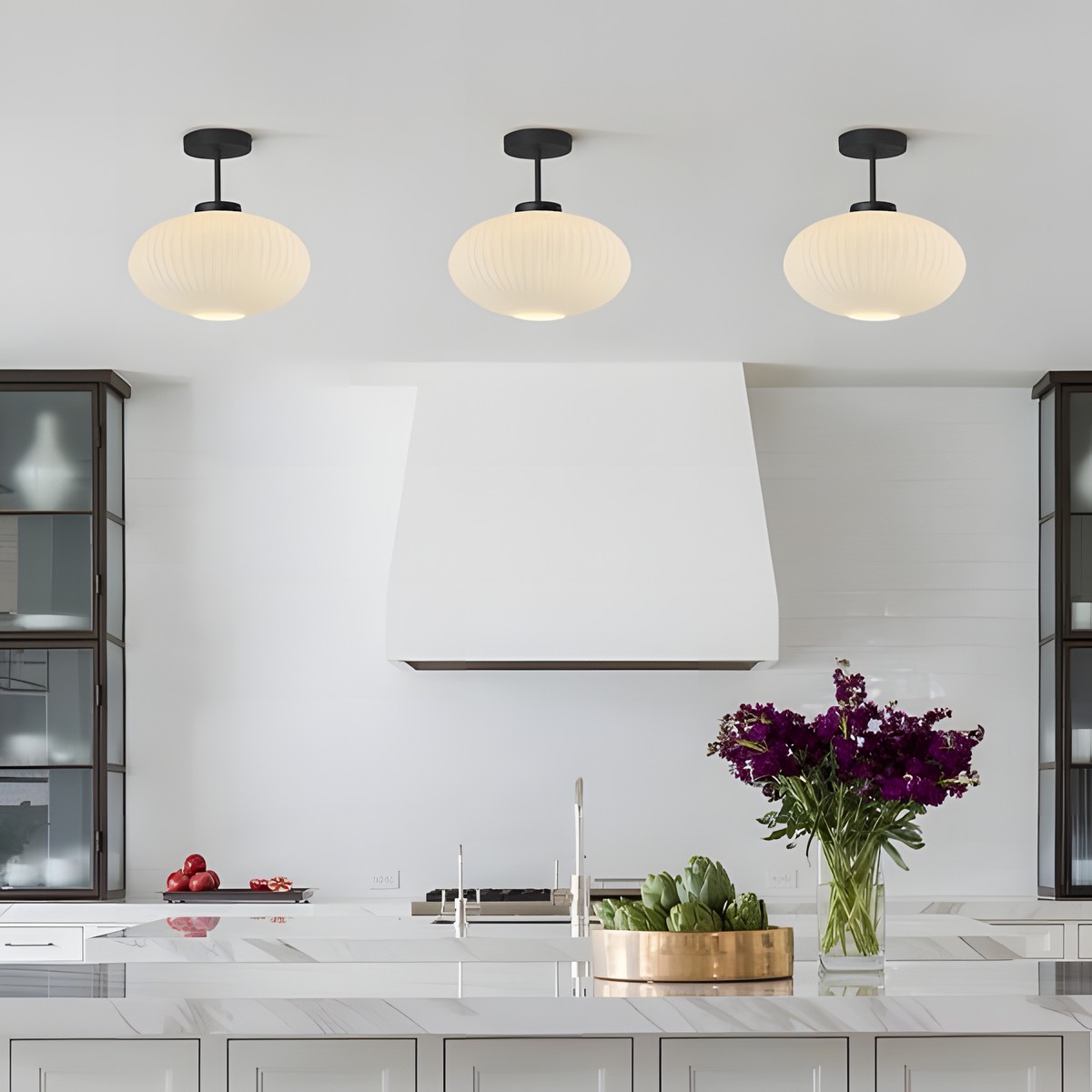 Jorik Natural Green Ribbed Glass Oval Ceiling Light
