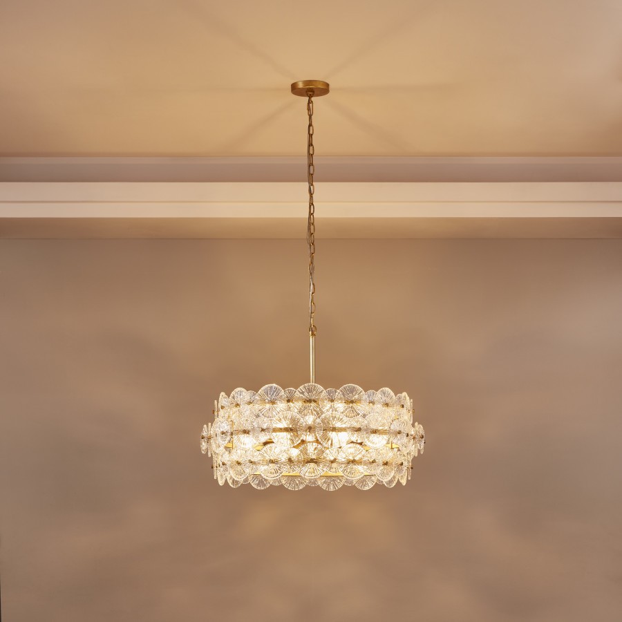AuroraLux Gold-leaf Round Glass Chandelier