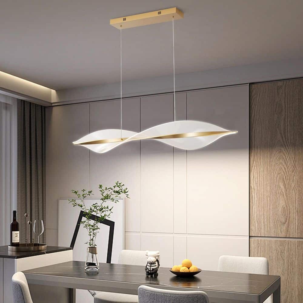Delfino Nordic Gold Wave Led Acrylic Linear Chandelier