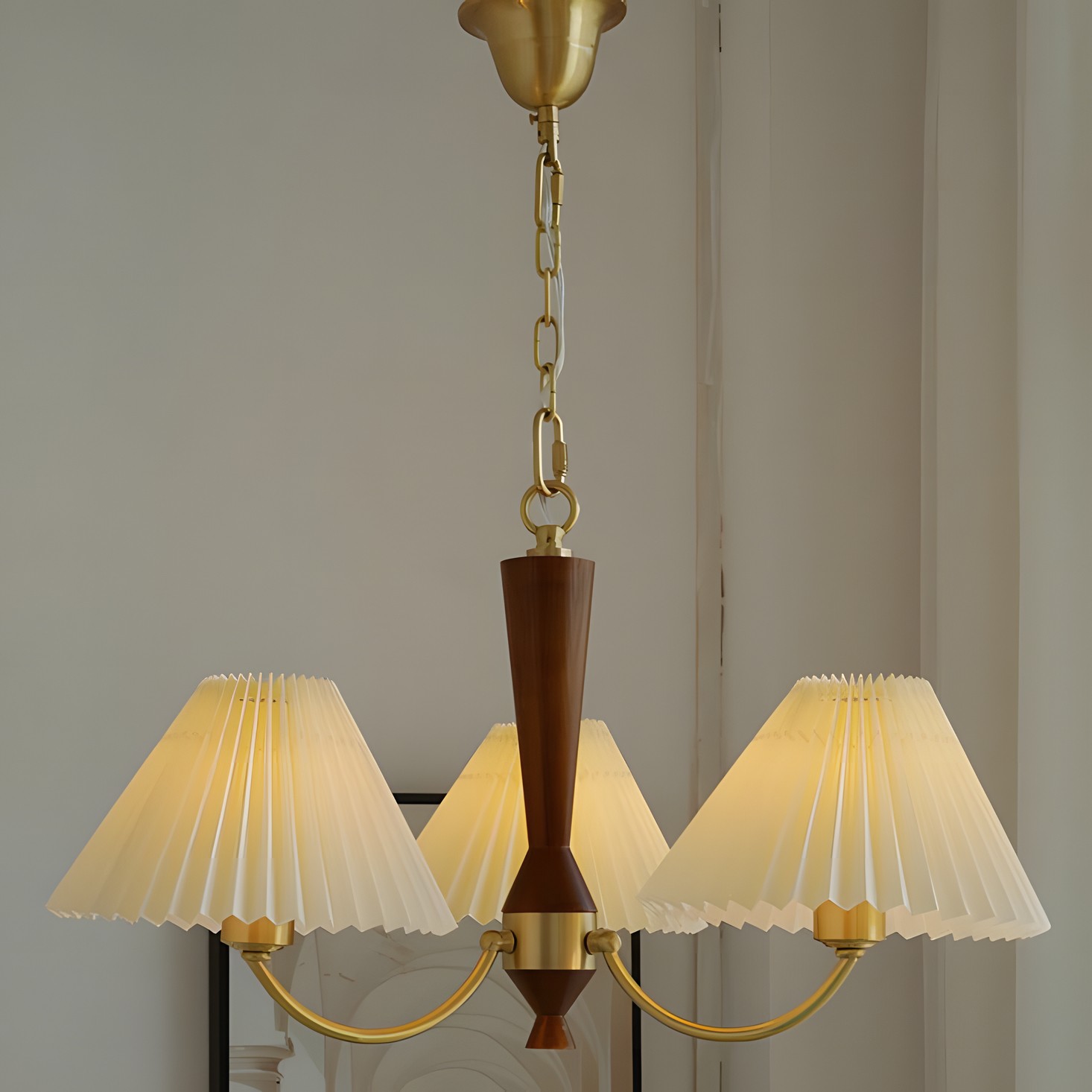 Axel Rustic Pleated Shade Wood Chandelier