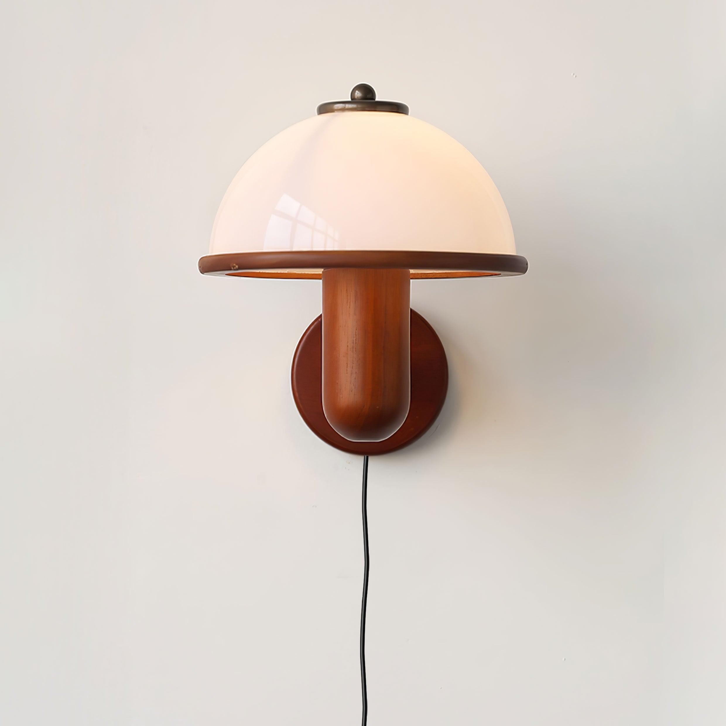 Zera Wood Mushroom White Milk Shade Plug In Sconce