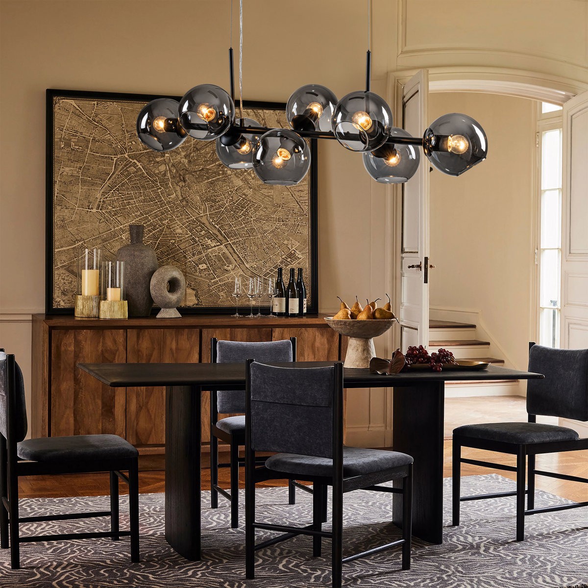 Malley Modern 8-Light Black Globe Glass Chandelier