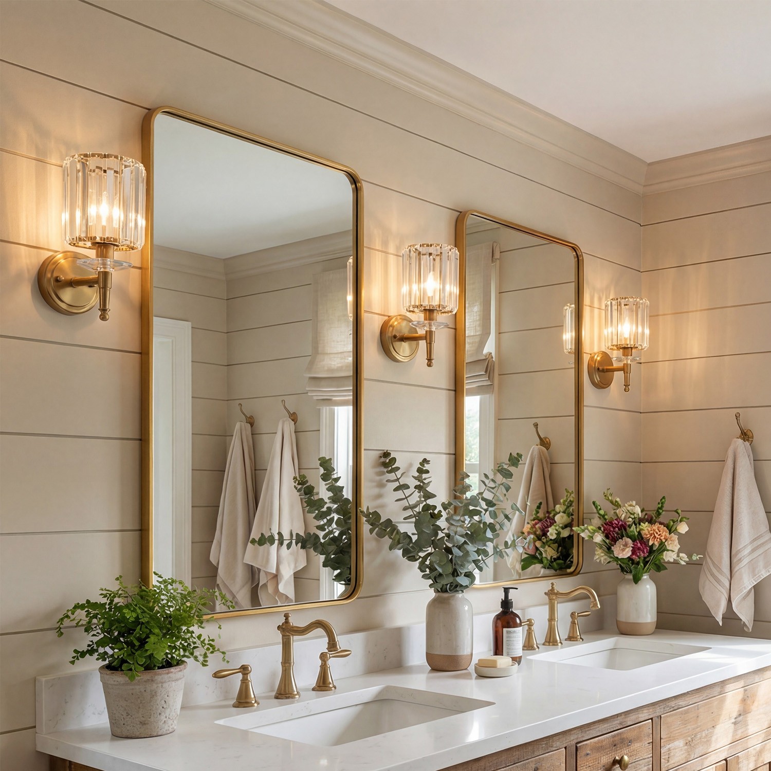 Solstice Brushed Brass Crystal Ribbed Glass Wall Sconce
