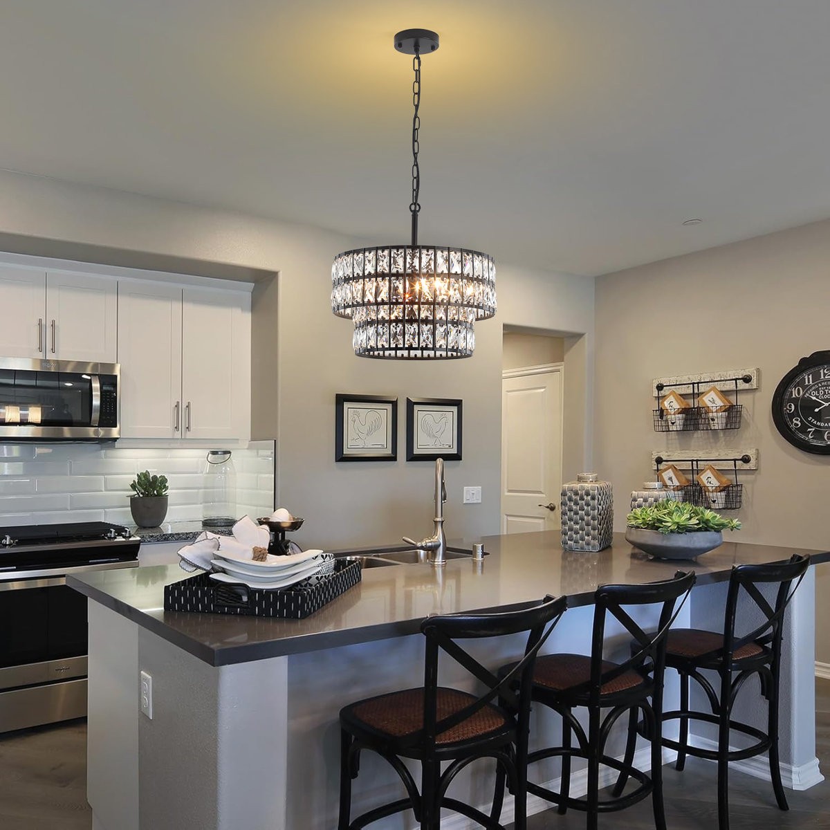 Gracie Luxurious Double Drum Crystal Chandelier