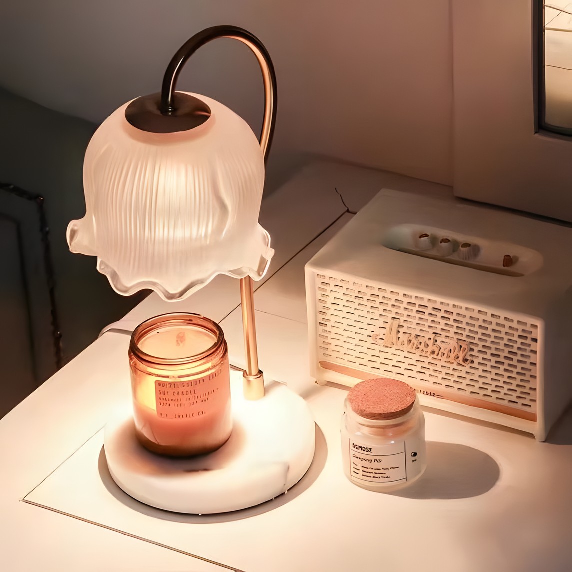 Keya Flower Dimmable Melted Wax Marble Glass Table Lamp
