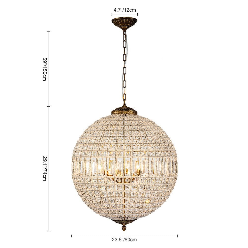 Dion Luxury French Antique Brass Crystal Globe Chandelier