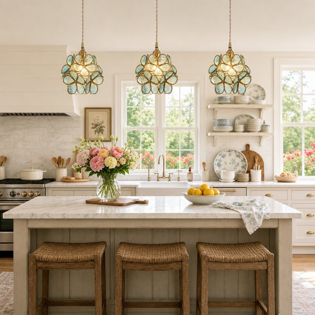 Viviana French Country Glass Petal Pendant Lights