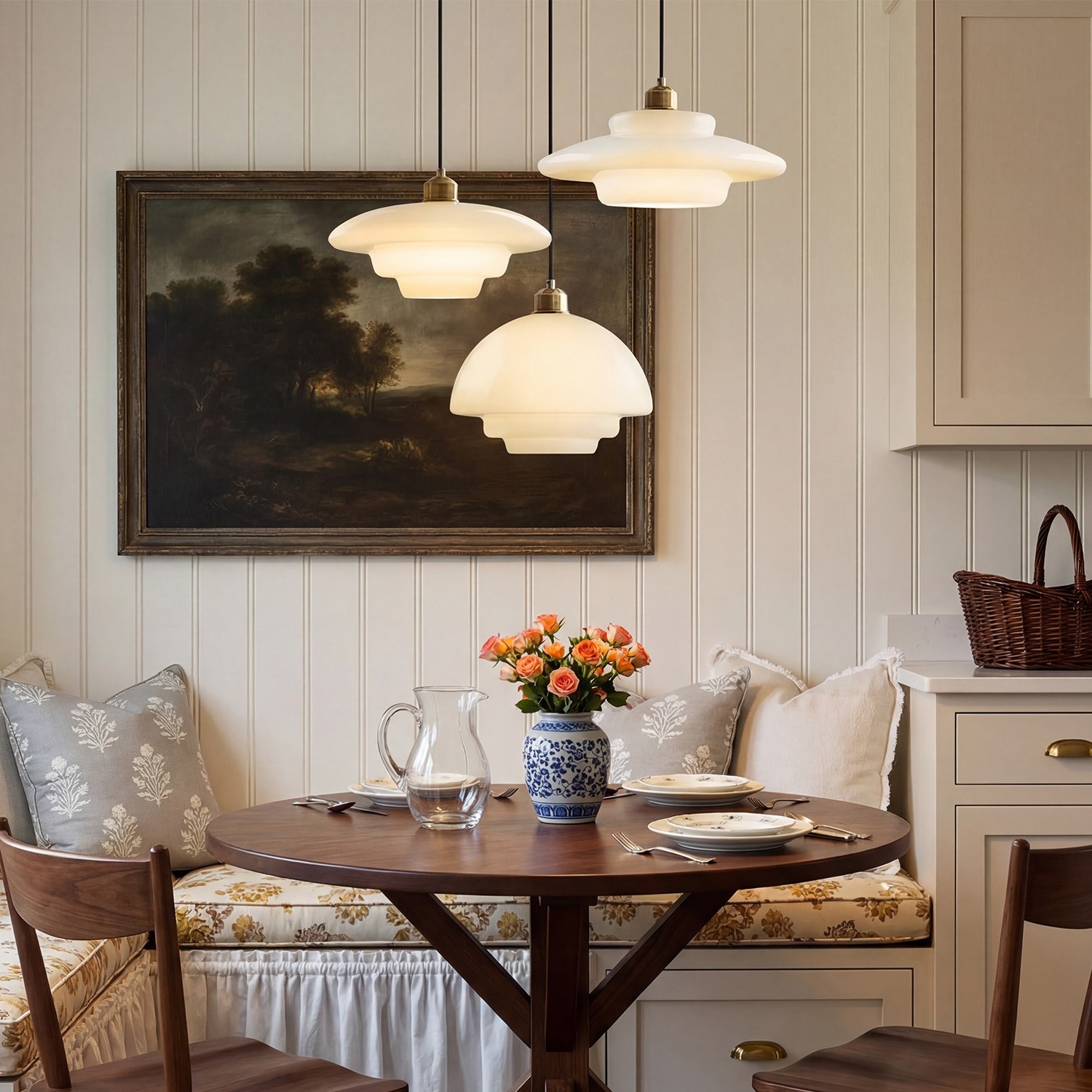 Ritika Vintage Art Cream Multi-Shape Glass Pendant Light