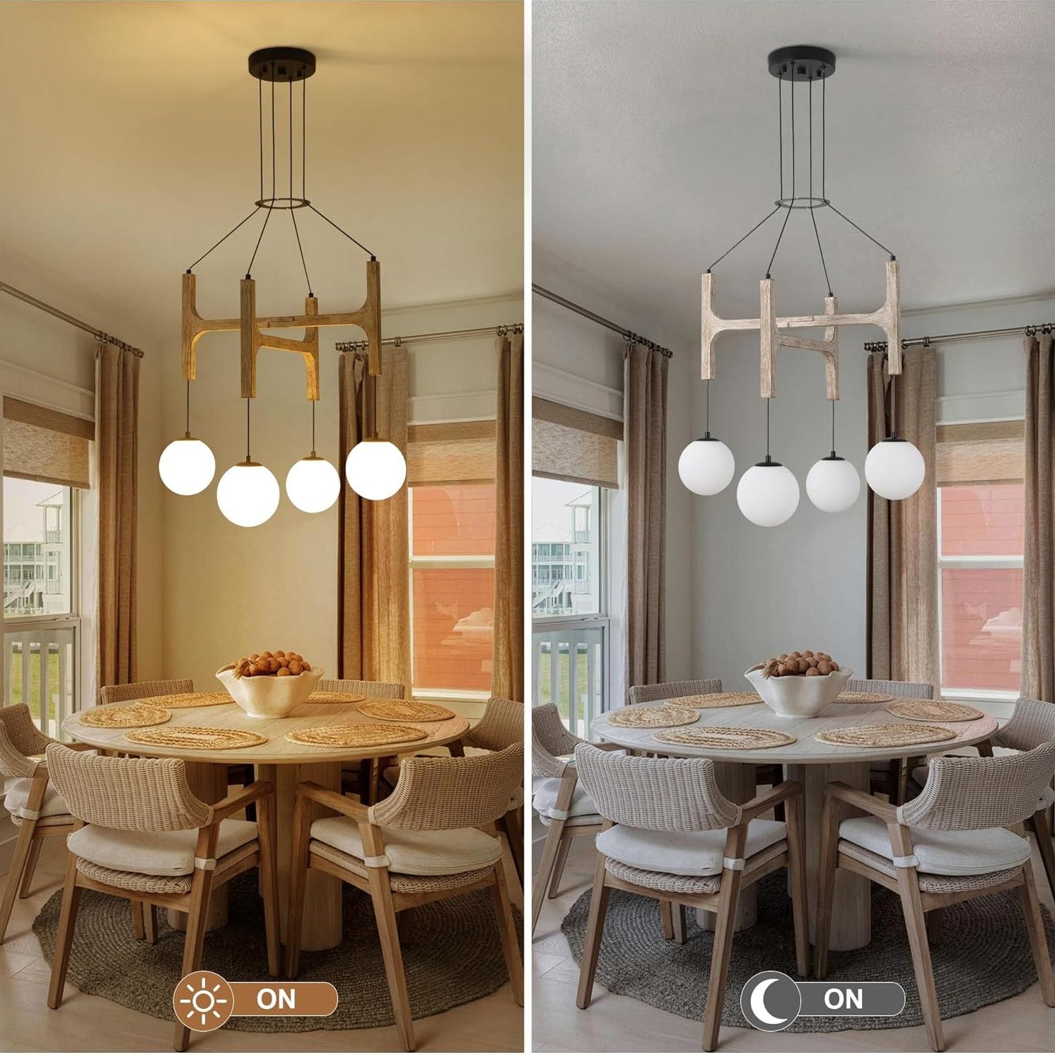 Astraea Farmhouse Wooden Branch Milk Glass Globe Chandelier