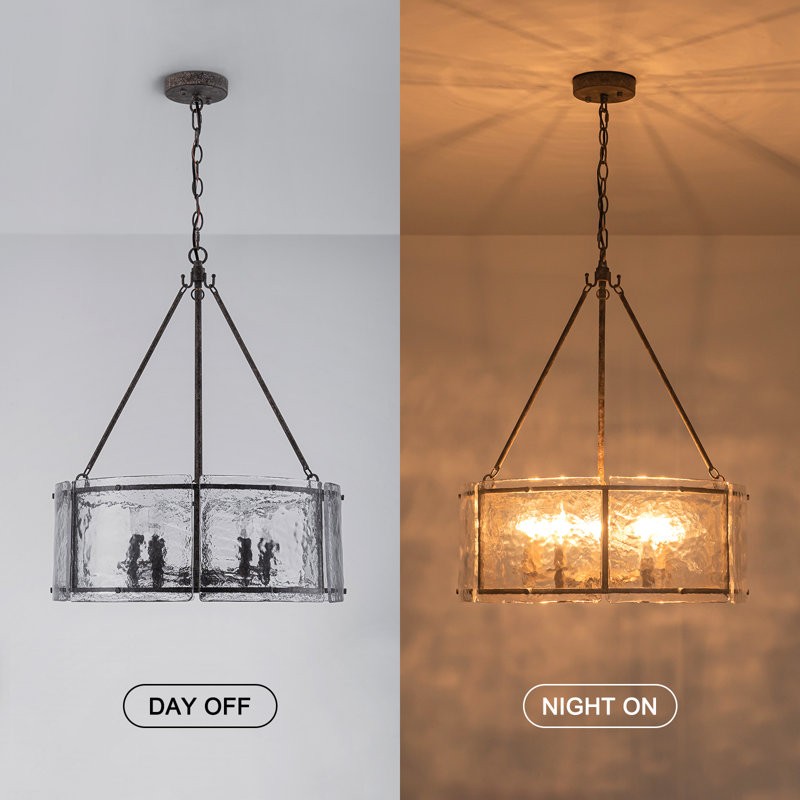 Coriander Farmhouse Water Ripple Glass Drum Chandelier