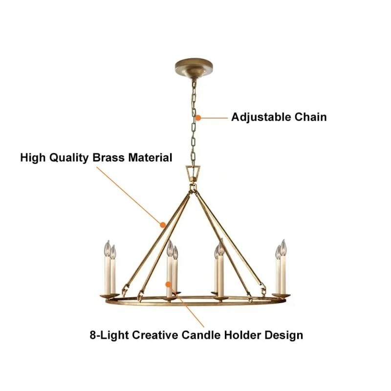 Jock French Gold Wagon Wheel Candle-Shaped Metal Chandelier