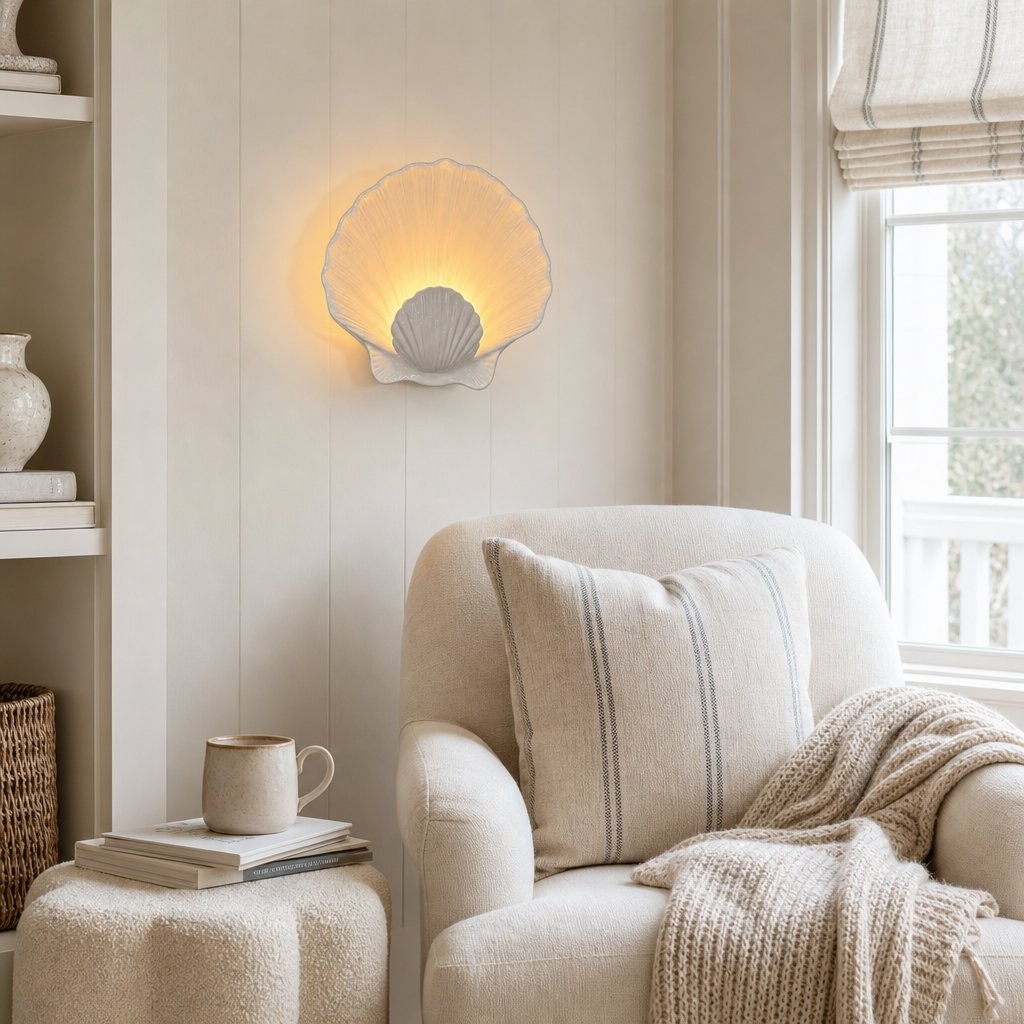 Kristian French Vintage Ceramic Cream Shell Wall Sconce