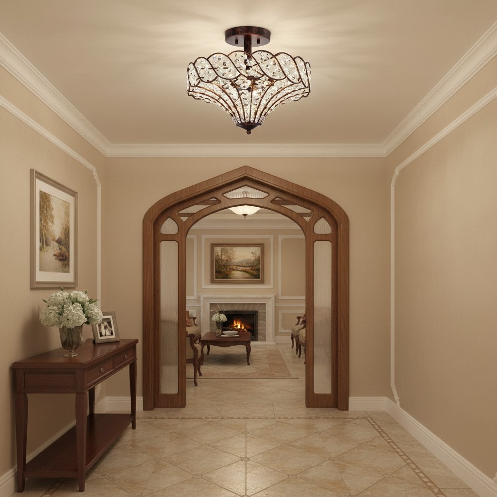 Kim Rustic Bronze 4-Light Crystal Semi-Flush Mount Ceiling Light